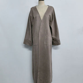 24891#  Fall Winter Plain Suede-Texture Open Abaya