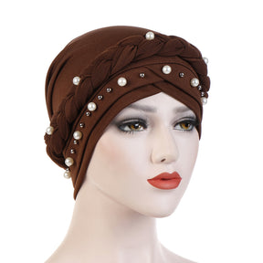 TJM-短辫大小珠 pearl hijab turban hat