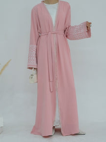LR763 Dubai Medio Oriente Turquía Dubai flor bordada borla Abaya Cardigan Robe