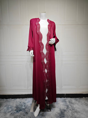 MQ255  Elegant Lace Trim Long Dress Cardigan