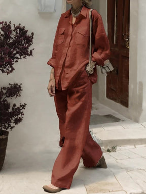 136  Women's Long Sleeve Shirt & Loose Pants Two-Piece Set for Autumn
