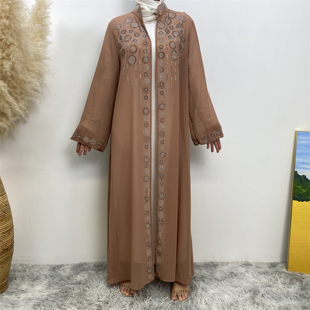 6740 stamping rhinestone muslim abaya cardigan dress