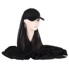 ER01  Solid color pearl scarf and cotton sports wind baseball cap One 2-piece cover scarf and hat instant hijab sport hijab