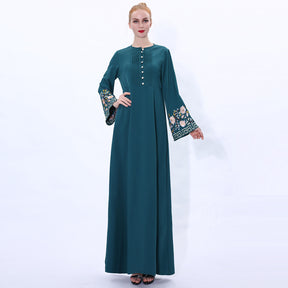 91202 Embroidered flared sleeve muslim dress