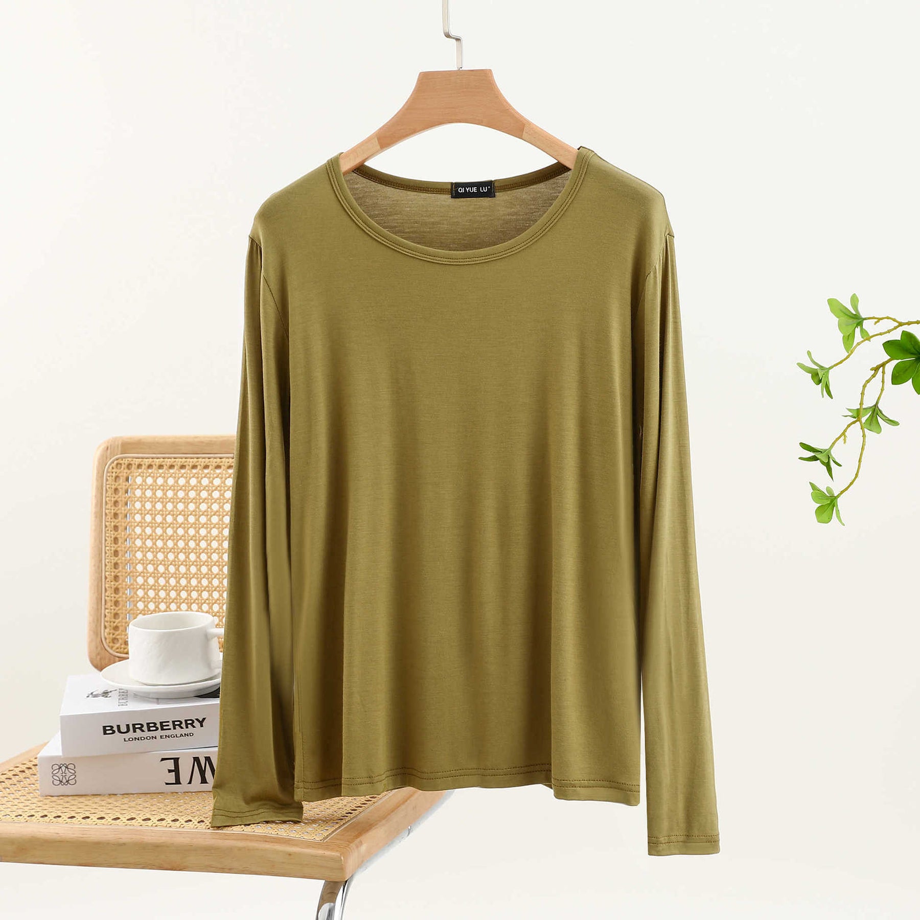 JC001  Crew Neck Modal Long Sleeve Loose Stretch Top
