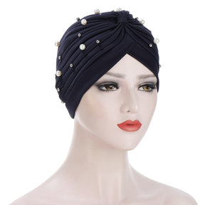 TJM-YD帽钉大小珠 pleated pearl hijab turban hat