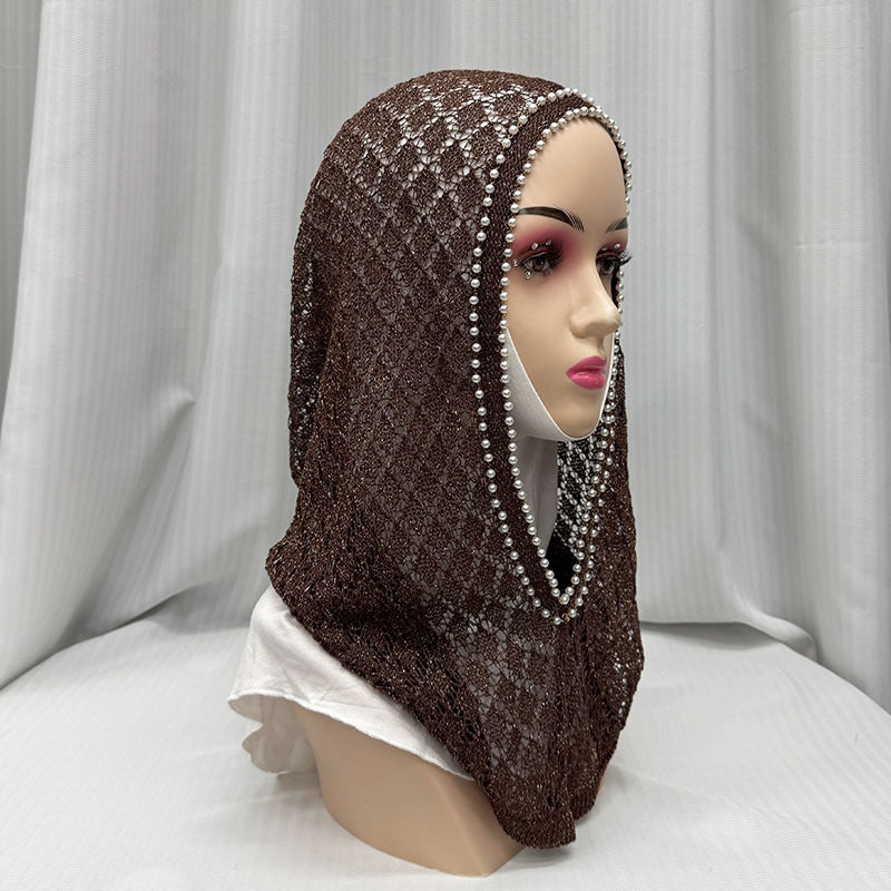 F053  Hollow-out Shiny Thread Beaded Headwrap Jersey Cap