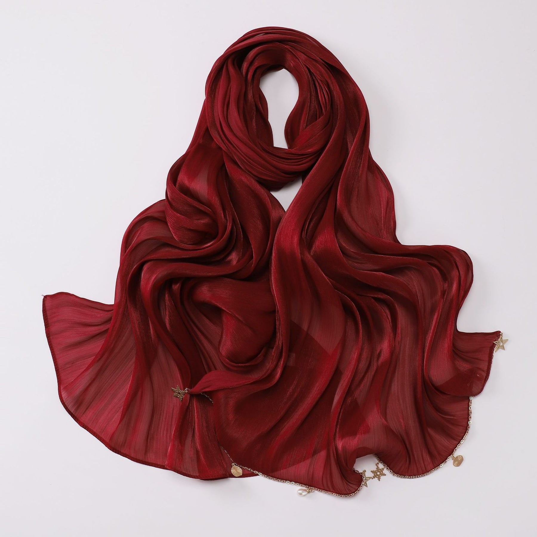 260302  Sea Island Silk Long Hijab with Handmade Chain