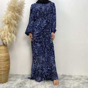 6669 printed floral muslim abaya dress