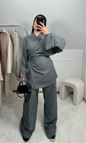 LR835  Two-piece suit of tie top and wide-leg pants