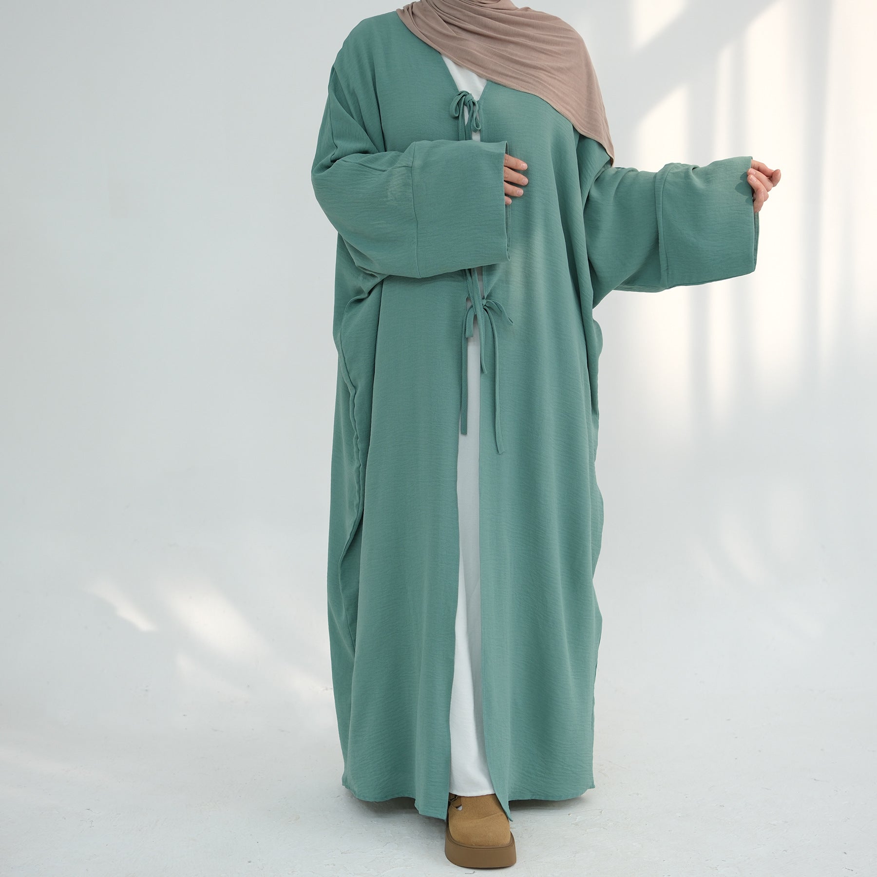LR883  Tie-Waist Open-Front Polyester Dress