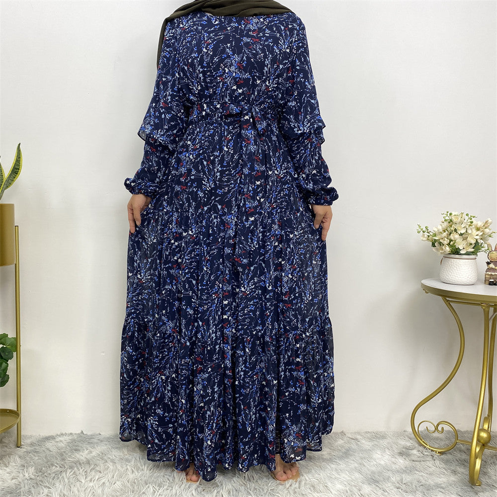 6564 chiffon printed muslim abaya dress