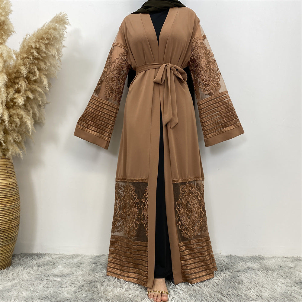 1546 plain Embroidery mesh yarn muslim abaya dress