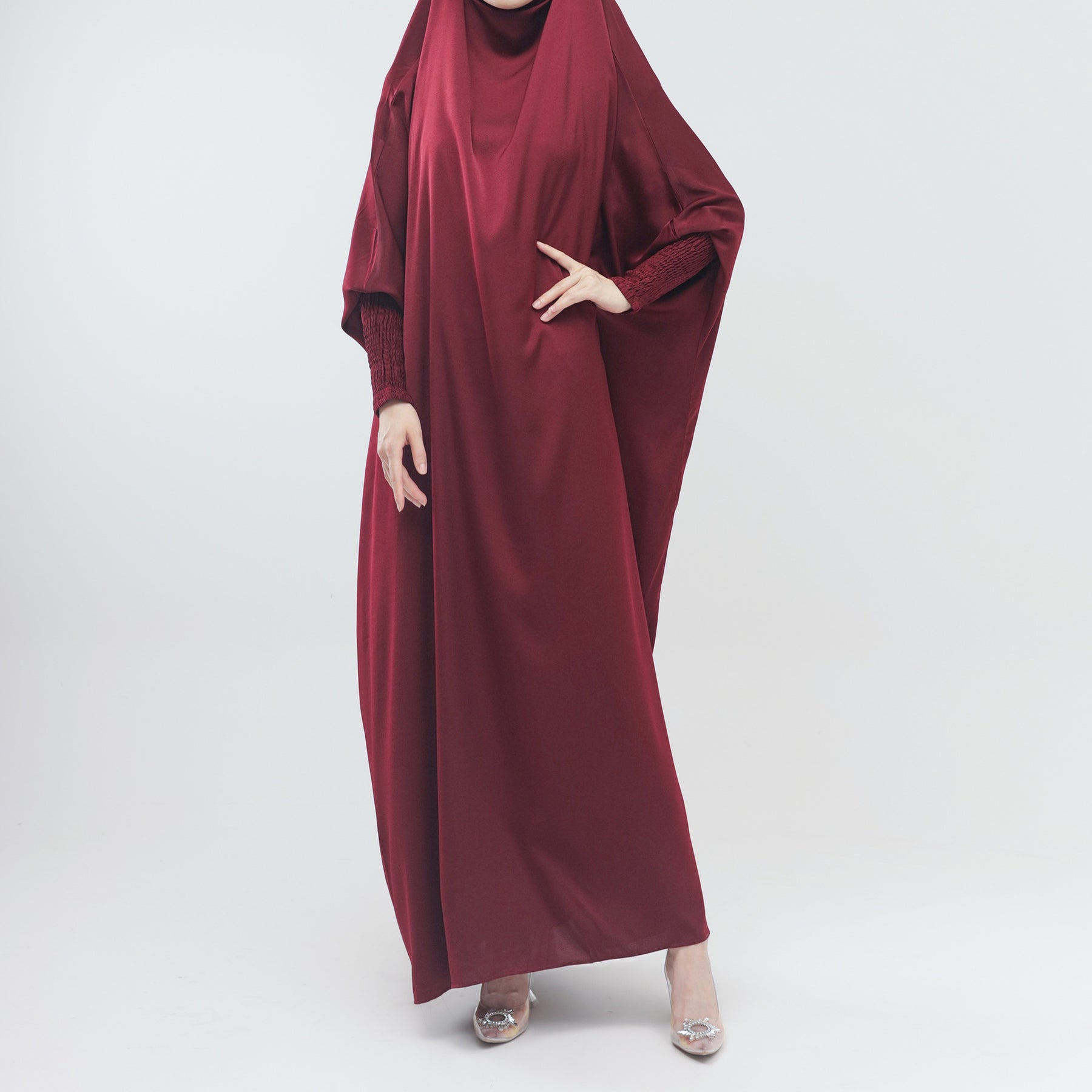 LR484   Plain plus size hijab-integrated dress