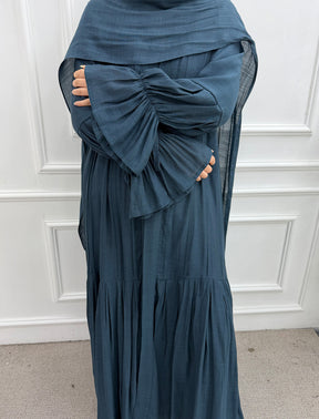 LR1139  Pleated cardigan with lining + hijab 2-piece set