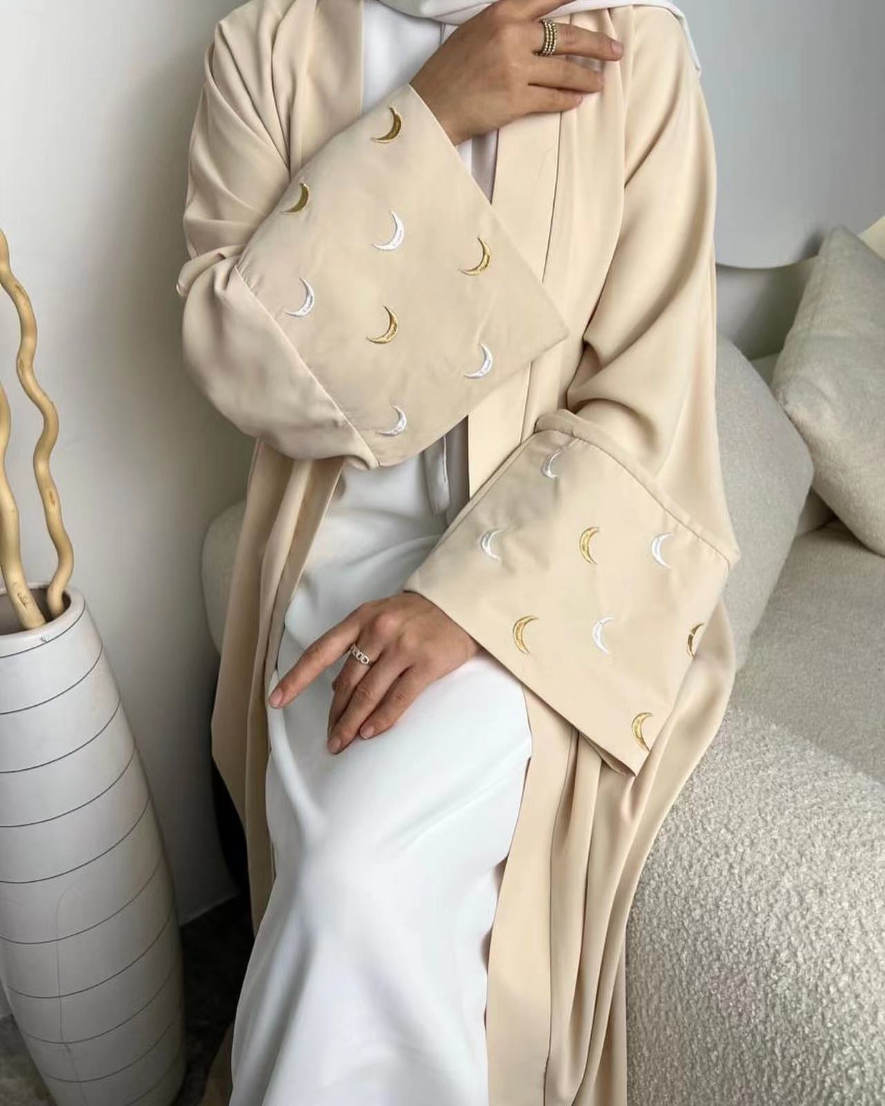 LR785 Moon embroidery elegant open-front long robe