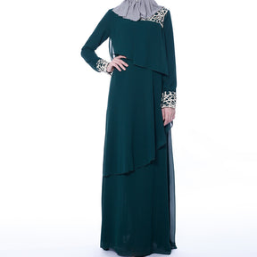 9730 Lace stitching chiffon muslim abaya dress