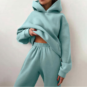 21660  Fashion Sporty Plain Hooded Sweatshirt Casual Set Abaya