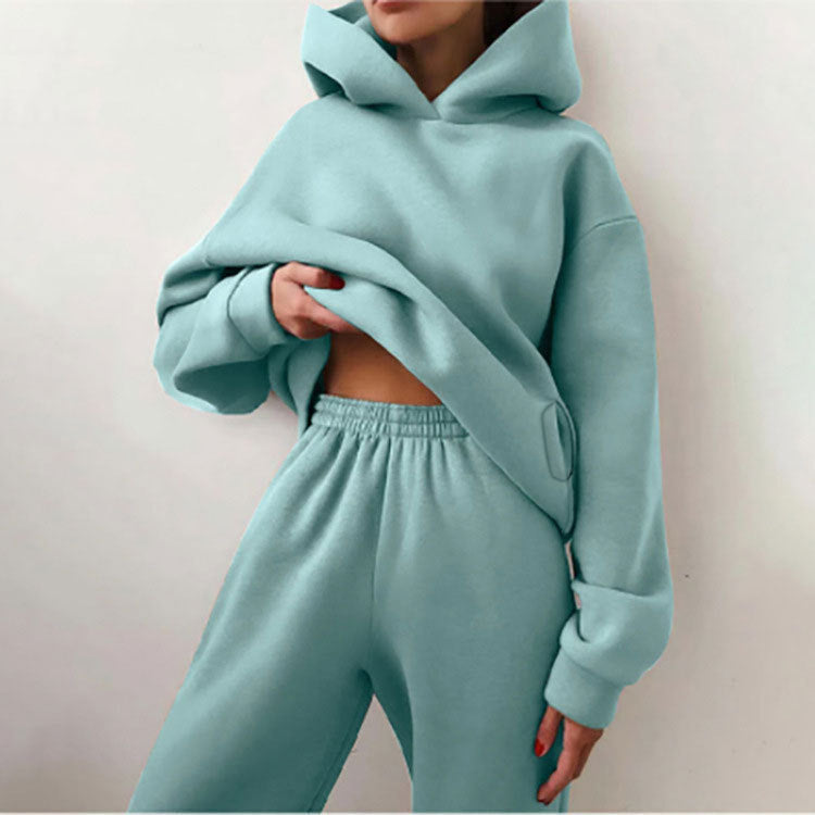 21660  Fashion Sporty Plain Hooded Sweatshirt Casual Set Abaya