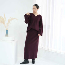 WDM005  Plain Thickened Top and Straight Long Skirt Jersey Two-Piece Set + Hijab