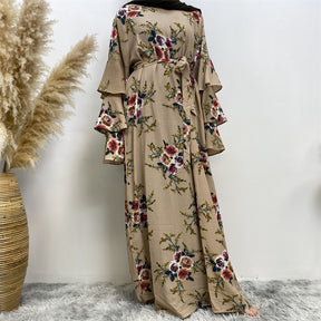 9071 printed flower abaya dress
