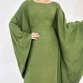 LR719 Abaya Dress with Draped Waist & Batwing Sleeves