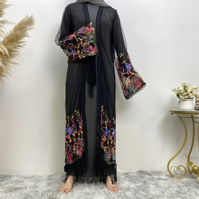 1904 Embroidery mesh yarn muslim abaya dress