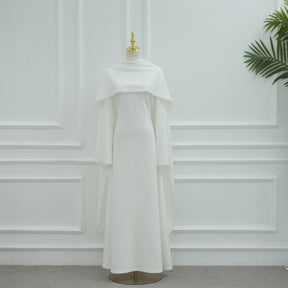 LR1167  Plain Scuba Beaded Shawl + Long Sleeve Dress Set