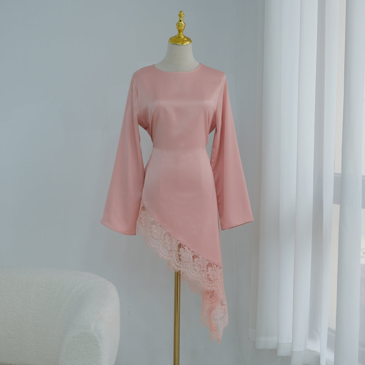 LR1180&LR1185  Back-Tie Waist-Cinched Viscose Long Sleeve Top + Skirt Set-Skirt Set - Mix & Match Set
