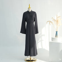 LR1124  Plain Solid Polyester Tie-Front Open Abaya Cardigan + Inner 2-Piece Set
