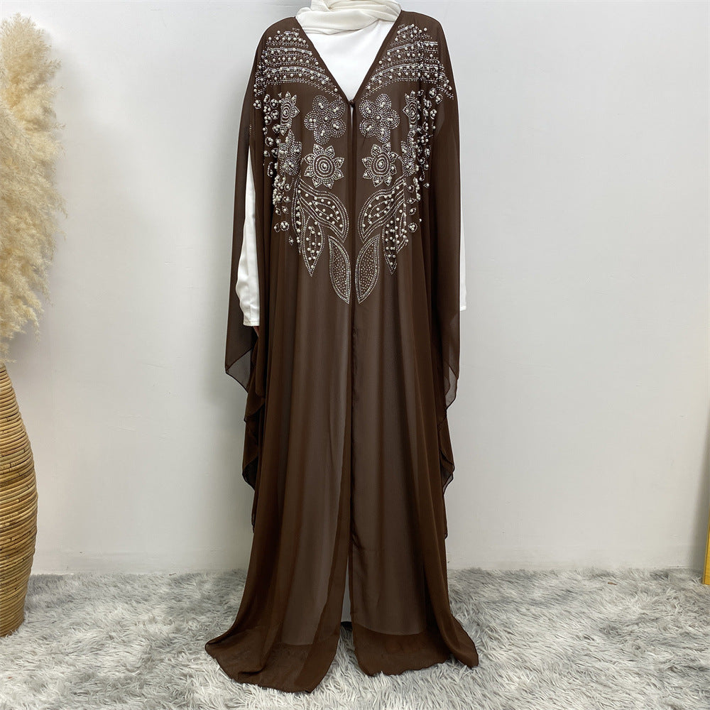 6742 plain stamping rhinestone cardigan abaya