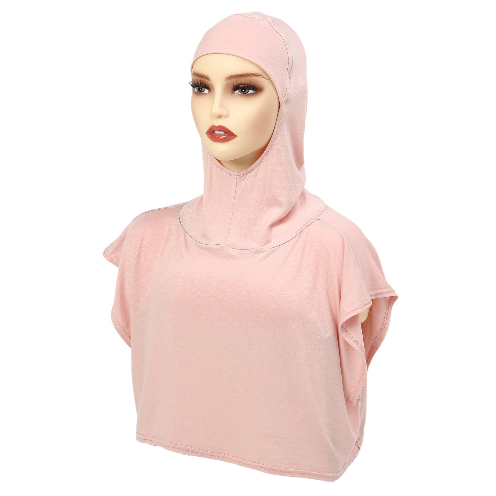 8227 Solid color one-piece hat Muslim headscarf with fake collar Pullover hat