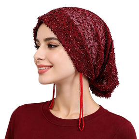 High-end boutique beaded tassels hat Polyester Hijab - Color Option
