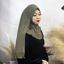TD51-040  Plain Chiffon Pull-On Single-Layer Ruffle Hijab