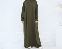 LR958  Plain Polyester Plus Size Long Sleeve Hooded Casual Dress