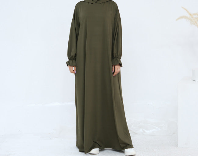 LR958  Plain Polyester Plus Size Long Sleeve Hooded Casual Dress