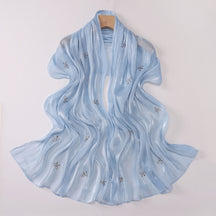 W-0625  Sea Island Silk Bright Silk Hijab with Rhinestone Bow