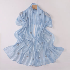 W-0625  Sea Island Silk Bright Silk Hijab with Rhinestone Bow