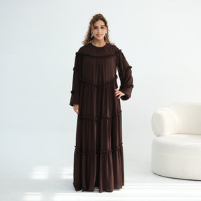LR1161  Long Sleeve Tiered Ruffle Double Layer Dress