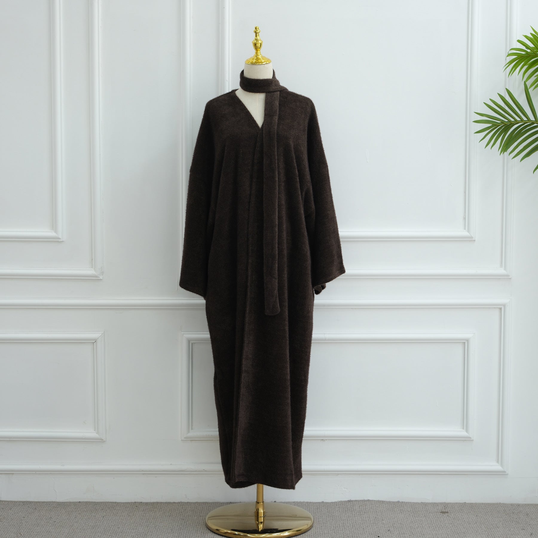 LR1125  Thick Winter Abaya Cardigan with Belt