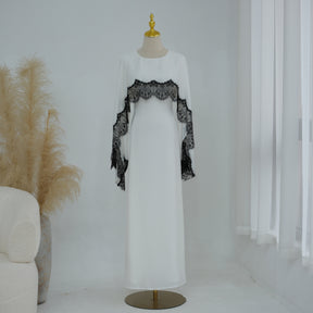 LR1323  Viscose Lace Panel Dress with Shawl