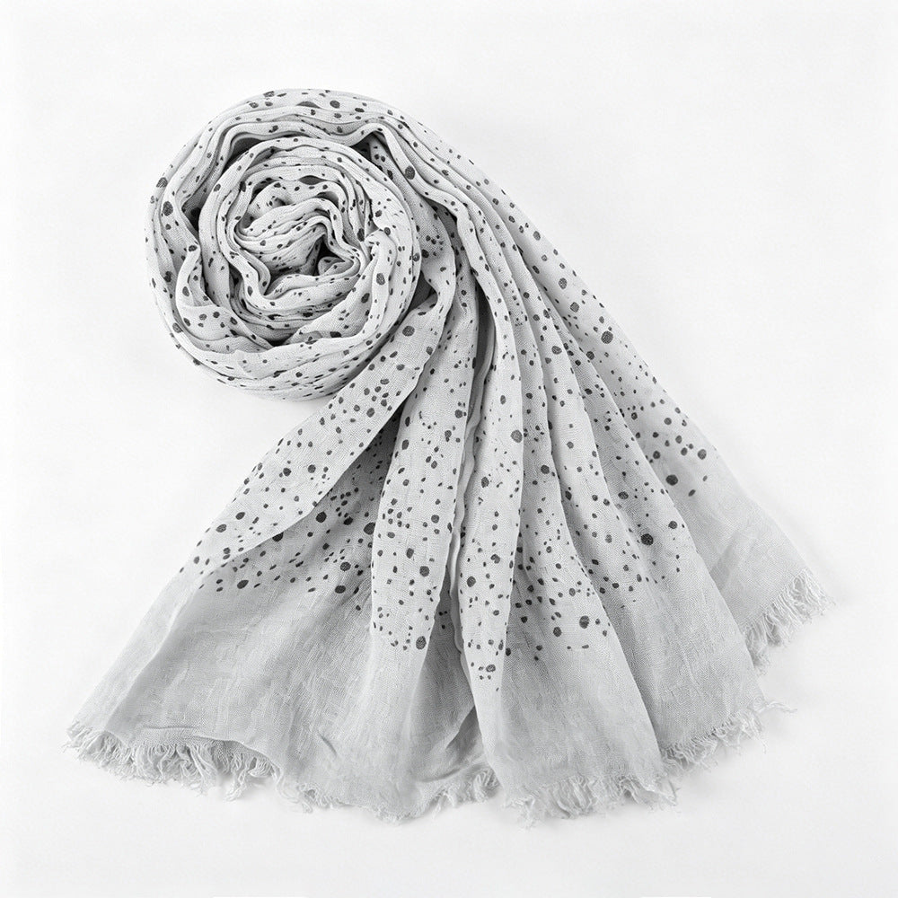 WJ197  Plain Polka Dot Polyester Crinkle Hijab with Short Fringe