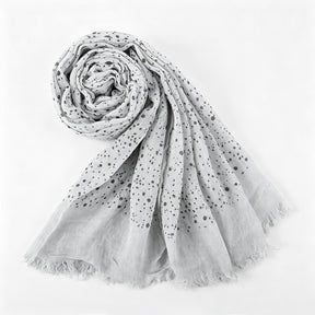 WJ197  Plain Polka Dot Polyester Crinkle Hijab with Short Fringe
