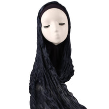 WJZH09  Plain Solid Polyester Crinkle Hijab with Inner Cap Set