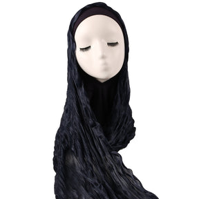 WJZH09  Plain Solid Polyester Crinkle Hijab with Inner Cap Set