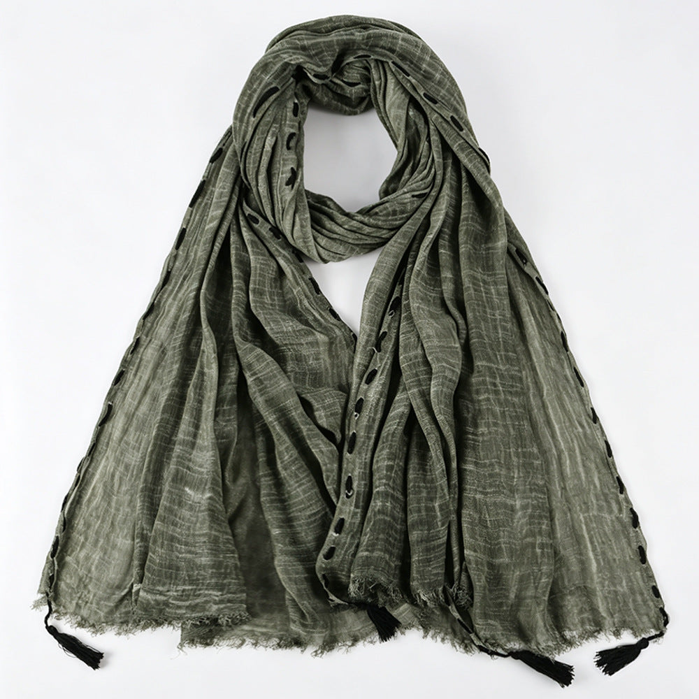 YC008  Crinkle Drawstring Polyester Fringe Tassel Hijab