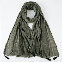 YC008  Crinkle Drawstring Polyester Fringe Tassel Hijab