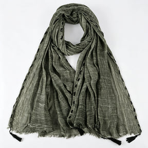 YC008  Crinkle Drawstring Polyester Fringe Tassel Hijab