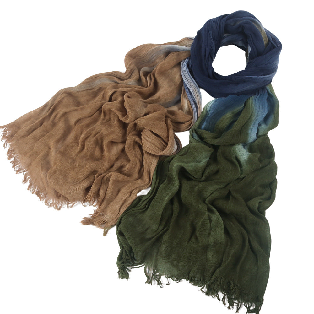 SS009  Modal Tie-Dye Oil Painting Style Two-End Fringed Crinkled Hijab