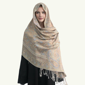 WJ005  Faux Cashmere Paisley Embroidered Tassel Scarf